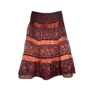 Ice Boho Brown Chiffon & Beaded Long Skirt Women’s Size Large Nylon Satin